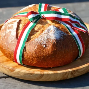 új kenyér ünnepe szalaggal ákötött kenyér